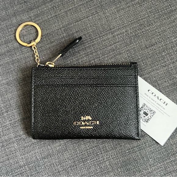 NWT COACH SIGNATURE MINI CREDIT CARD HOLDER CASE WITH KEY RING ON A CHEIN - Picture 3 of 11